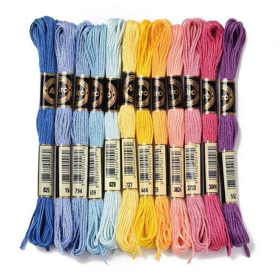 1Set 12 Skeins 12 Colors 6-Ply Polyester Embroidery Floss Cross Stitch Threads Bright Sunset Color Series Mixed Color 0.5mm 8.75 Yards(8m)/Skein 12 skeins/set