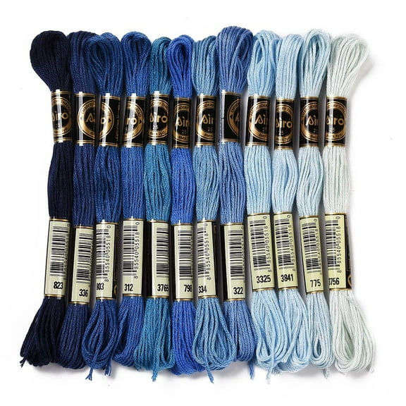 1Set 12 Skeins 12 Colors 6-Ply Polyester Embroidery Floss Cross Stitch Threads Gradient Color Blue 0.5mm 8.75 Yards(8m)/Skein 12 skeins/set