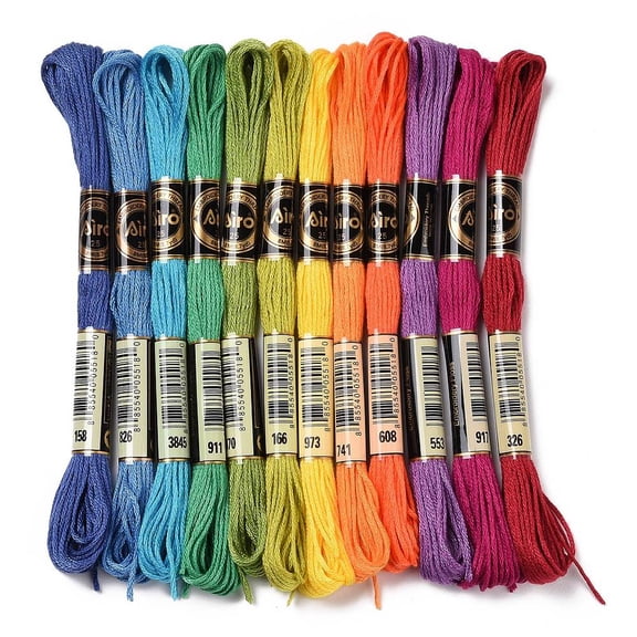 1Set 12 Skeins 12 Colors 6-Ply Polyester Embroidery Floss Cross Stitch Threads Rainbow Color Mixed Color 0.5mm 8.75 Yards(8m)/Skein 12 skeins/set