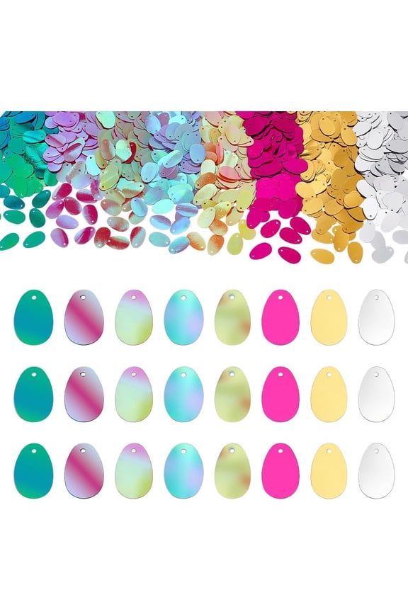1Set 1200pcs 8 Colors Large Sequins Pendants Oval Egg-Shaped Sequins 19x12mm Egg Sequin Loose Sequins and Spangles for Embroidery Applique Knitting Arts Crafts and Embellishment