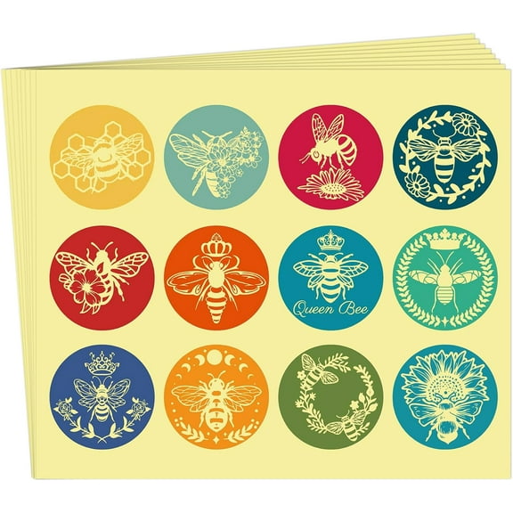 1Set 120Pcs 12Styles Round Bee Stickers 2" Bee Crown Flower Honeycomb Self Adhesive Labels Embossed Certificate Seals Medal Decoration for Envelope Package Diplomas Graduation Gifts Scrapbook