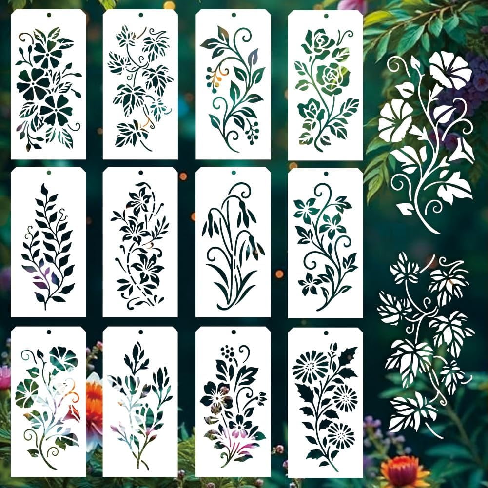 1Set 12Pcs 12 Styles PET Hollow Out Drawing Painting Stencils for DIY ...