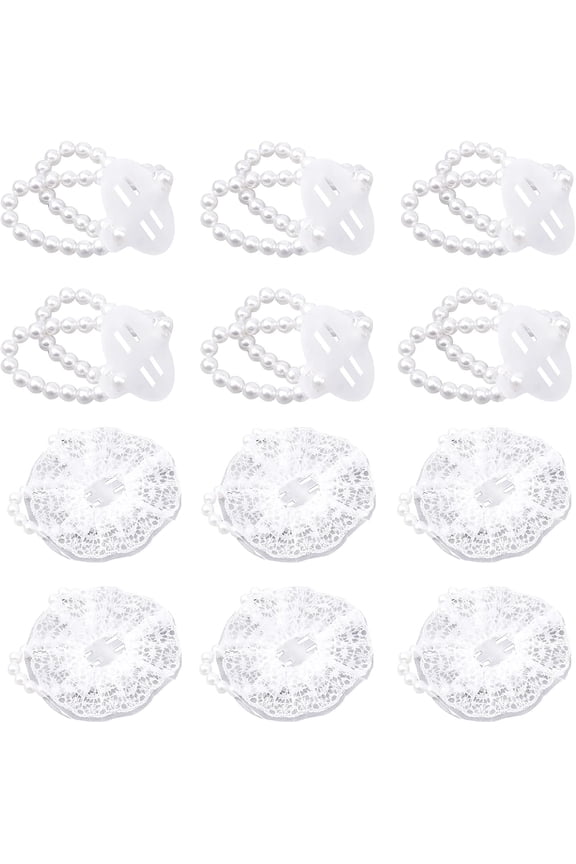 1Set 12Pcs 2 Styles Plastic Imitation Pearl Stretch Bracelets with Lace Edges for Bridesmaid Bridal Party Jewelry Creamy White 6pcs/style