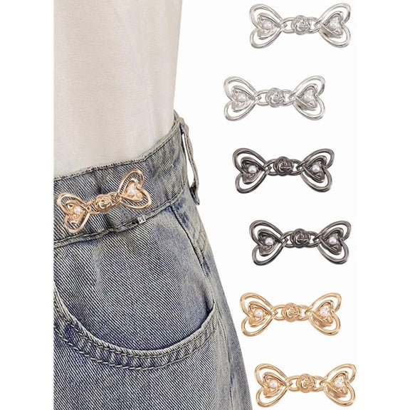 1Set 12Pcs 3 Colors Heart Shape Alloy Adjustable Jean Button Pins Waist Tightener Sewing Fasteners for Garment Accessories Mixed Color 49.5x21.5x8mm Mixed Color