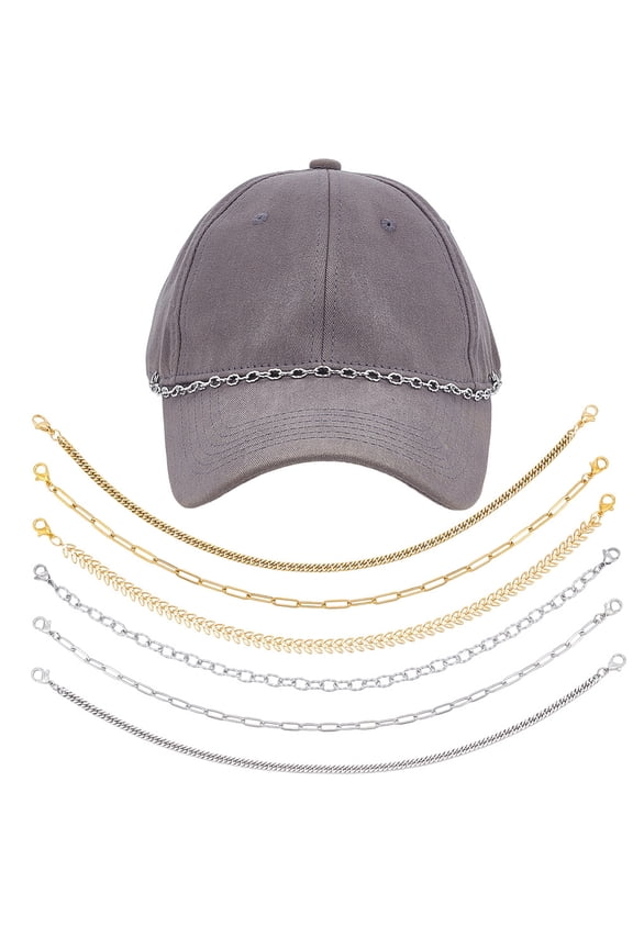 1Set 12Pcs 6 Styles 304 Stainless Steel Link Baseball Cap Chain with Alloy Lobster Claw Clasps Golden & 11~11-1/4 inch(28~28.5cm) 2pcs/set