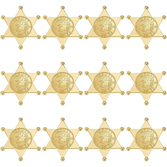 1Set 12Pcs Plastic Hexagram Brooch Pin Word Deputy Sheriff Iron Badge for Costume Accessories Golden 73x64x2mm