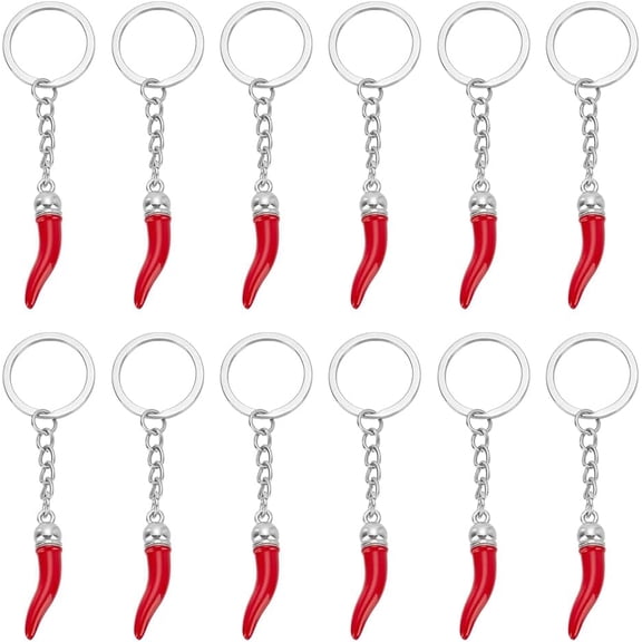 1Set 12Pcs Zinc Alloy Keychains with Enamel Pepper Red 9.7cm