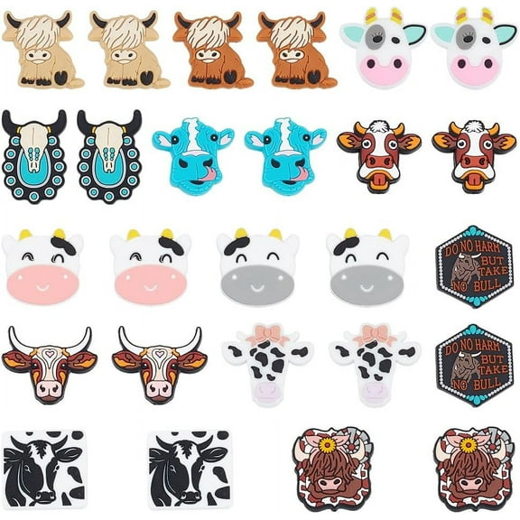 1Set 13 Styles Cattle Food Grade Eco-Friendly Silicone Focal Beads Chewing Beads For Teethers DIY Nursing Necklaces Making Cattle Mixed Color 26~30x24~34x6.5~9mm Hole: 3mm 2pcs/style