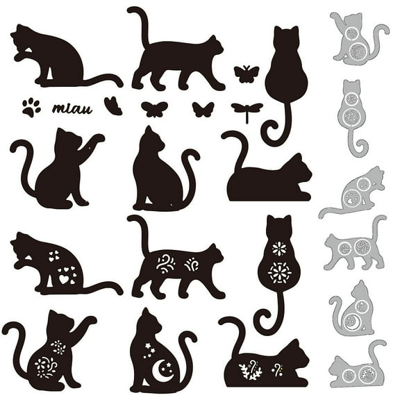 1Set 13Pcs Flower Cat Cutting Dies for DIY Scrapbooking Metal Cat Kitty Die Cuts Embossing Stencils Template for Paper Card Making Decoration Album Craft Decor