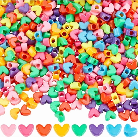 1Set 1500Pcs Opaque Polystyrene(PS) Plastic Beads Heart Mixed Color 7x9.5x5mm Hole: 3.5mm