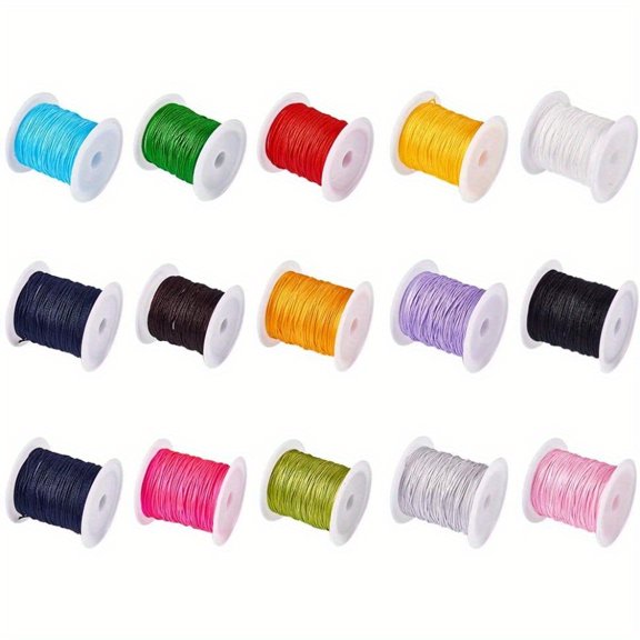 1Set 15rolls 15 Colors 0.8mm Rattail Satin Nylon Trim Cord Chinese Knot Kumihimo String 15 x 11 Yard