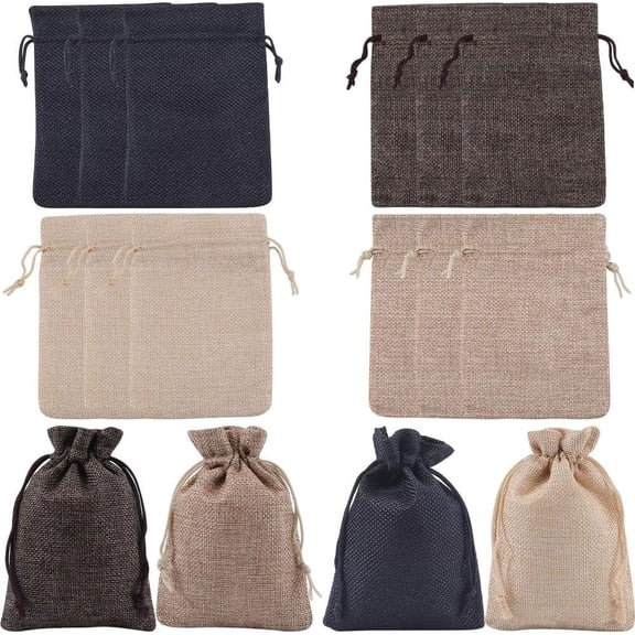 1Set 16Pcs 4 Colors Burlap Pouches 5.5x3.9 Inch Polyester Drawstring Gift Bag Jewelry Pouches for Jewelry Wedding Favors Present and DIY Craft