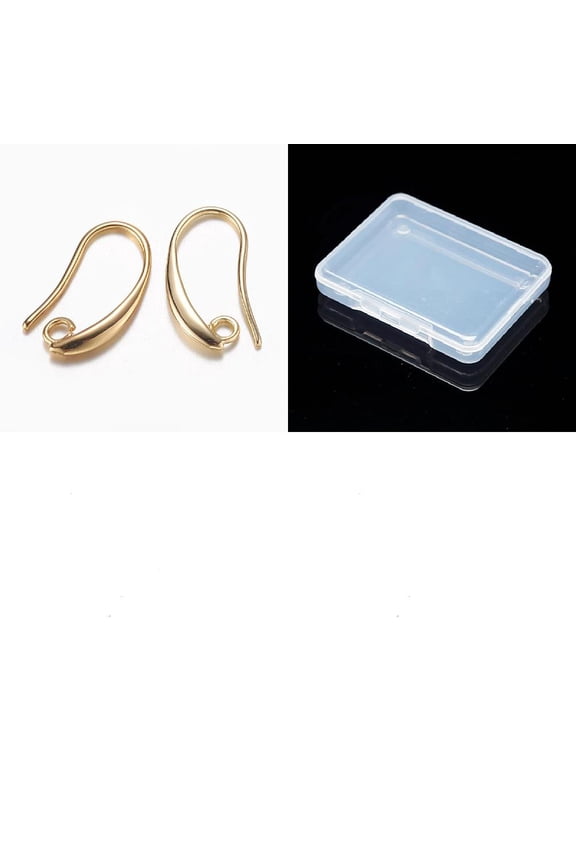 1Set 16Pcs Brass Earring Hooks with Horizontal Loop Cadmium Free & Nickel Free & Lead Free Real 18K Gold Plated 19x10x2mm Hole: 2mm