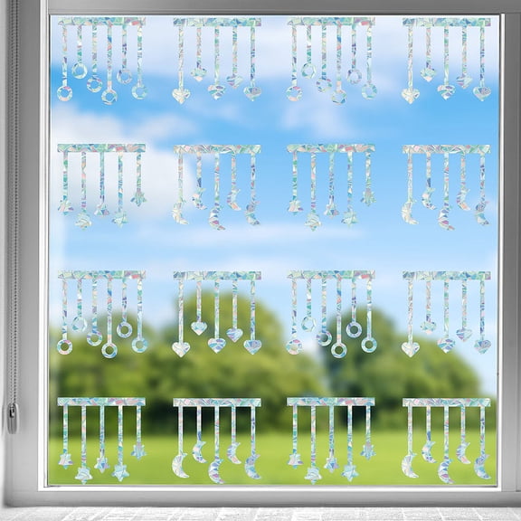 1Set 16Pcs Waterproof PVC Colored Laser Stained Window Film Static Stickers Electrostatic Window Decals Mixed Shapes 350x840mm
