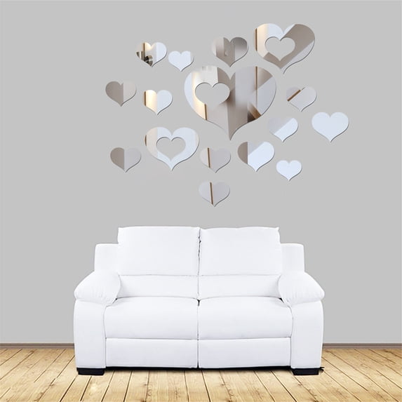 1Set 16pcs Acrylic Heart-shaped Mirror Wall Stickers Removable Heart Art Decor Wall Poster Living Room Home Decoration, Multi-size
