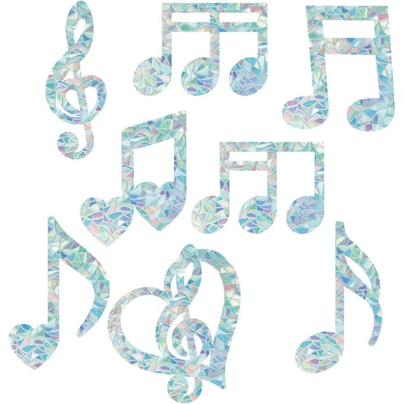 1Set 16pcs Music Notes Window Clings 8Styles Large Rainbow Window Clings 3D Decorative Window Film Music Notes Anti-Collision Window Stickers Sun Catcher for Kitchen Dining Room Bedroom