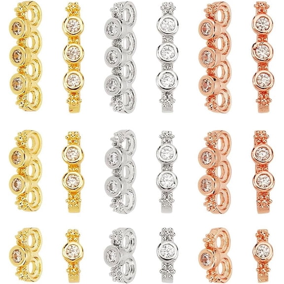 1Set 18Pcs 3 Styles 3 Colors Rack Plating Brass Pave Clear Cubic Zirconia Spacer Bars Flower Links Long-Lasting Plated Lead Free & Cadmium Free Mixed Color 4.5x6.5~13.5x2.5mm
