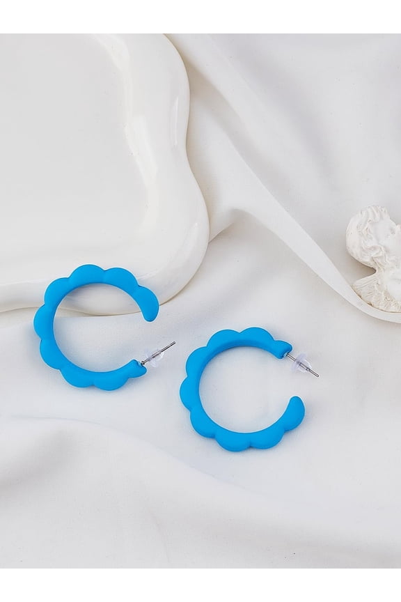 1Set 1Pair C-Shaped Stud Earrings Small Hoop Earrings for Women Elegant Gifts 38.5x6mm Deep Sky Blue