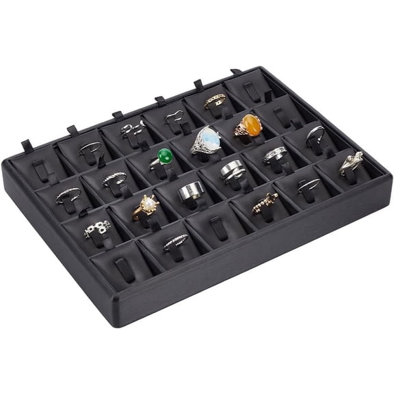 1Set 1Pc 24-Compartment Wooden Rings Presentation Boxes Covered with PU Leather Black 18x25x3.2cm Compartment: 3.8x3.6x1.8cm