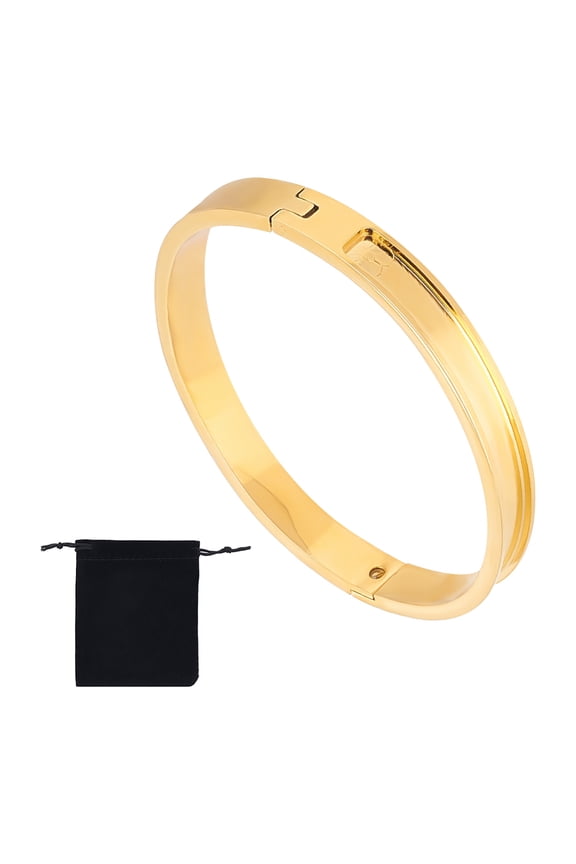 1Set 1Pc Stainless Steel Grooved Bangles DIY Leather Inlay Bangles with 1Pc Velvet Pouches Golden Inner Diameter: 2-1/4x2 inch(5.8x5cm)