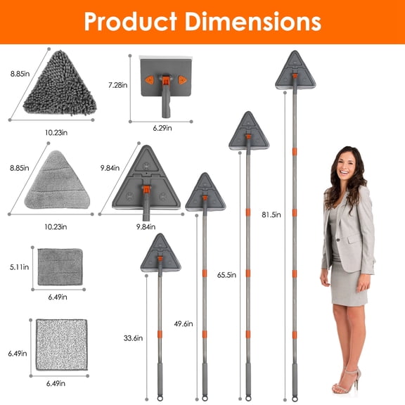 1Set 2 In 1 Baseboard Cleaner Mop Wall Cleaner Mop With Squeegee Extendable Long Handle 8 Reusable Fiber Flannel Chenille Mop Pads 360 Rotatable Convex Design Baseboard Mop For Wall Ceiling Window