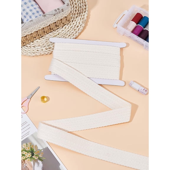1Set 2.5 Yards Polycotton Ribbon Twill Tape Ribbon Herringbone Ribbon with 1Pc Cardboard Display Card Bisque 1-3/8~1-1/2 inch(35~38mm)