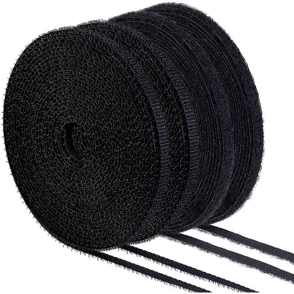 1Set 2 Pairs Mini Sew On Hook and Loop Tape Sewing Type Without Adhesive 32.8Ft x 0.2Inch Black Tiny Fastening Nylon Fabric Tape Micro Extremely Thin and Soft Hook and Loop Fasteners for DIY