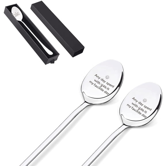 1Set 2 Pieces Any Day Spent with You is My Favorite Day Spoon Engraved Stainless Steel Espresso Spoon Funny Coffee Lovers Gift for Friends or Family