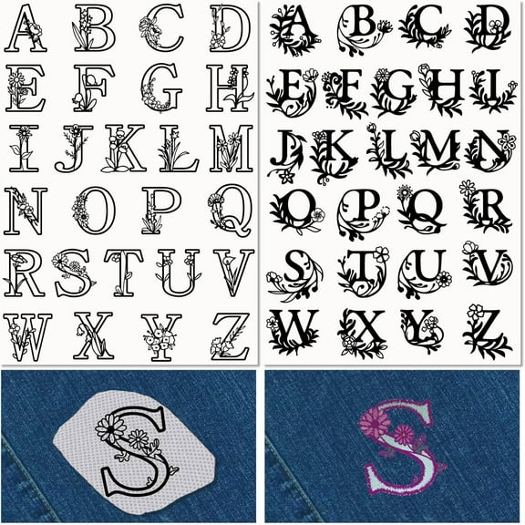 1Set 2 Sheets A-Z Letters Water Soluble Embroidery Stabilizers Alphabet 52Pcs Patterns Hand Sewing Stick and Stitch A4 Transfers Fabric Wash Away Pre-Printed Self Adhesive for Cloth Sewing Lovers