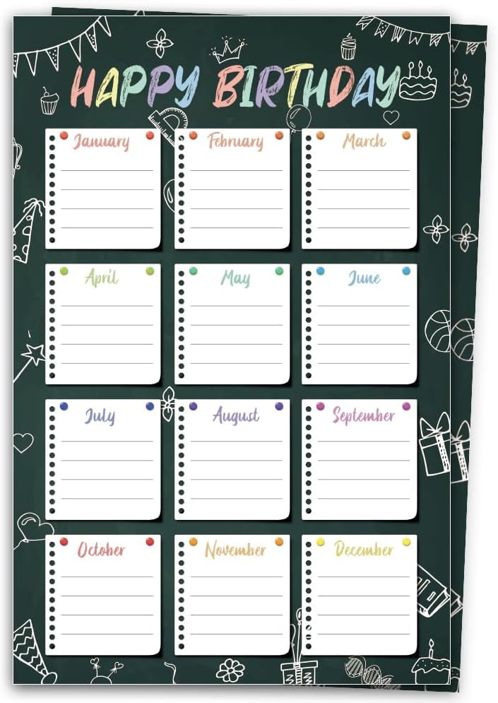 1set-2-sheets-happy-birthday-chart-for-classroom-colorful-birthday-poster-reusable-birthday-calendar-poster-for-school-classroom-bulletin-board-decorations-43x28cm-blackboard-style-walmart-com