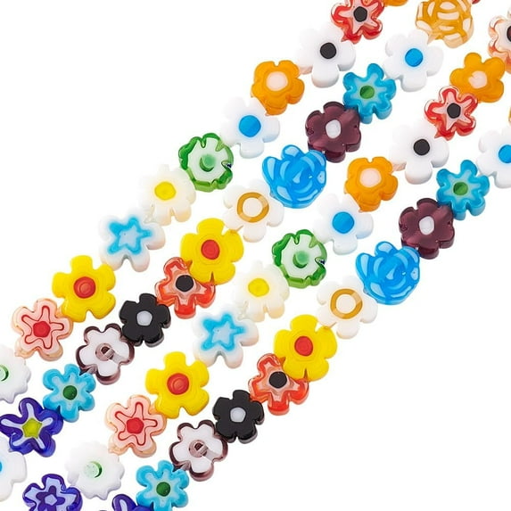 1Set 2 Strands Handmade Millefiori Glass Bead Flower Mixed Color 4~7.2x2.6mm Hole: 1mm 60~69pcs/Strand 16 inch(40cm)