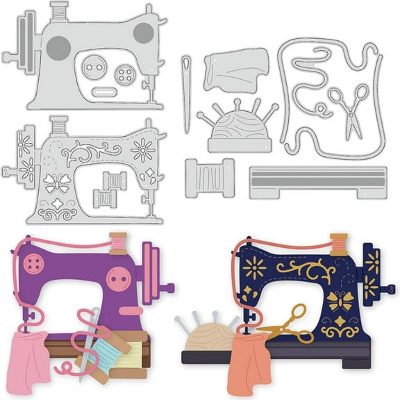 1Set 2 Styles Old Sewing Machine Die Cut Metal Paper Cutting Dies Stencils Sewing Tools Metal Embossing Stencils Template for Paper Card Making DIY Scrapbooking Album Craft Decor