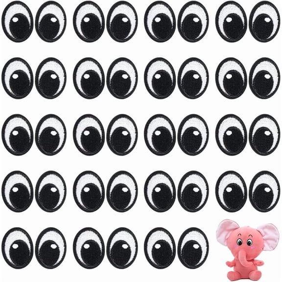 1Set 20 Pairs Eye Appliques Computerized Embroidery Cloth Iron on/Sew on Patches Costume Accessories White 31.5x24x1.5mm