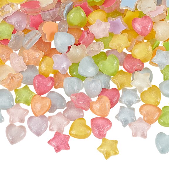 1Set 200Pcs 2 Styles Plastic Cabochons Mixed Color Mixed Shapes 13.5x13.5~14x7mm 100pcs/style