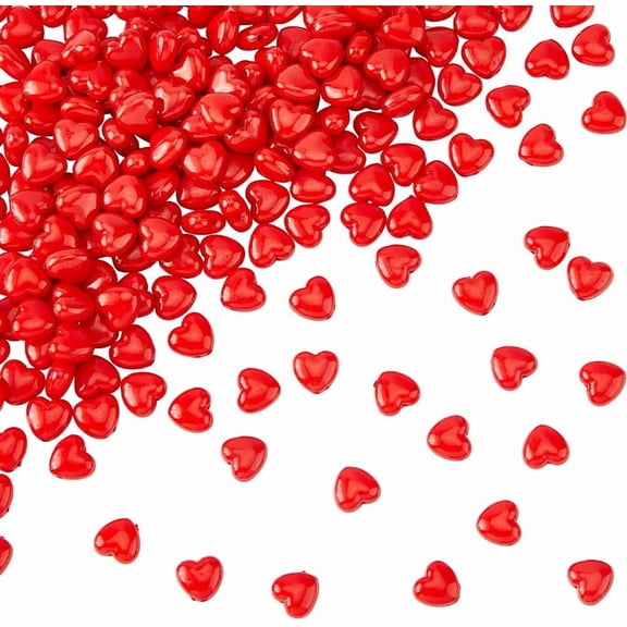 1Set 200Pcs Acrylic Heart Beads 10mm Love Heart Beads Red Heart Shaped Pony Beads Mini Heart Spacer Beads for Valentine's Mother's Day Jewelry Making Hole: 2mm