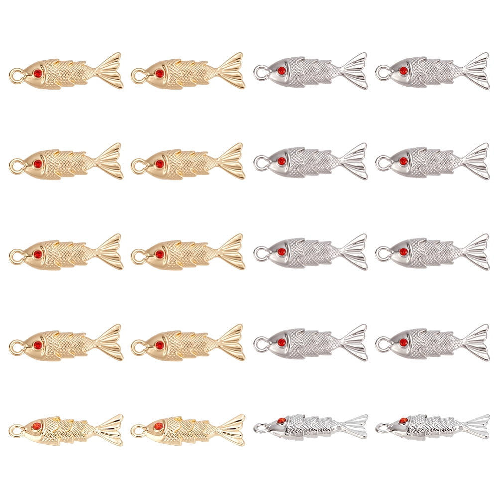 1Set 20Pcs 2 Colors Brass Pendants Fish Mixed Color 22.5x9x5.5mm Hole ...