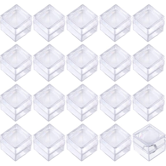 1Set 20Pcs Transparent Plastic Ring Viewer Magnifier Boxes Magnifier Cubes for Coins Jewelry Stones Specimens Square Clear 4x4x3.8cm