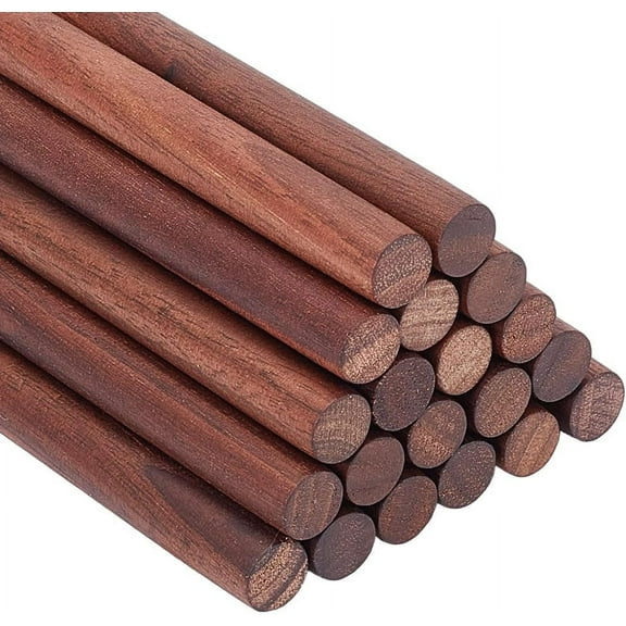 1Set 20Pcs Walnut Dowel Rods 5.9 Inch Long Walnut Wood Sticks 0.4 Inch Unfinished Round Sticks Wooden Carving Blocks Wooden Sticks for Building Model Material DIY Craft Supplies - Coconut Brown