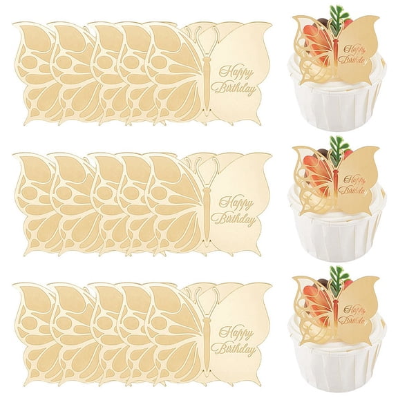 1Set 21Pcs Birthday Theme Mirror Effect Acrylic Birthday Cupcake Insert Card Decoration Cake Toppers Gold 43.5x54.5x1.5mm