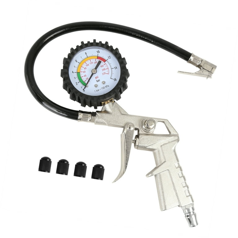 Car Tire Inflator Air Pressure Gauge 220 PSI with Lock On Chuck Rubber Hose Car Tire Inflator Air Pressure Gauge 220 PSI with Lock On Chuck Rubber Hose