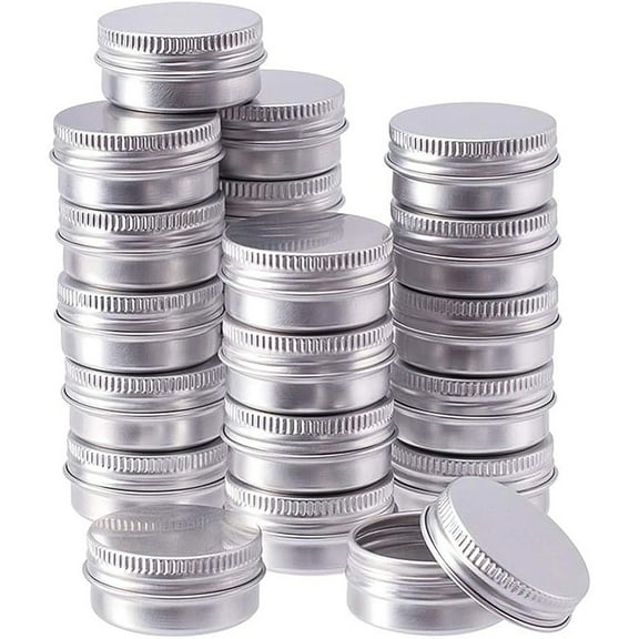 1Set 24 Pcs 10ml Aluminum Tin Jars Round Aluminum Tin Cans Cosmetic Containers with Screw Cap Lid for DIY Crafts Salve Candle Travel Storage-Platinum