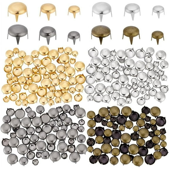 1Set 240Pcs 12 Styles Brass Studs Rivets For DIY Leather Craft Flat Round Mixed Color 6~10x5~7mm 20pcs/style