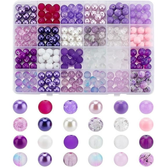 1Set 240pcs 10mm 24 Colors Purple Glass Round Loose Beads for Jewelry Making Decorative Items Clothing Accessories
