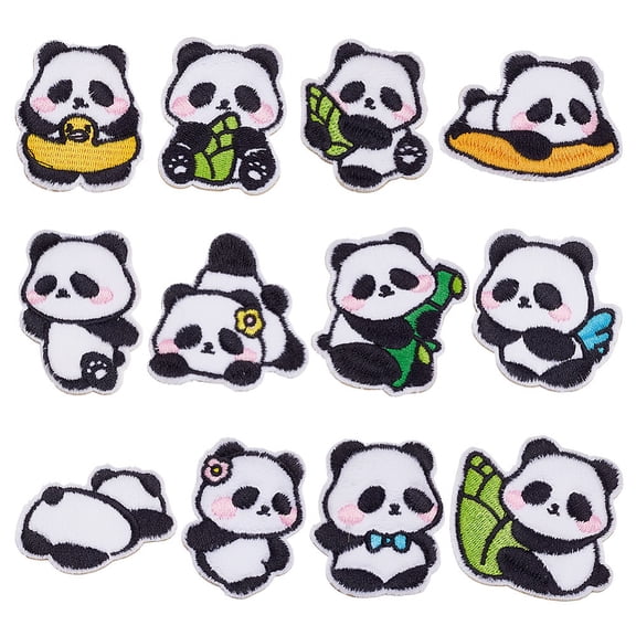 1Set 24Pcs 12 Styles Panda Computerized Embroidery Cloth Iron on/Sew on Patches Costume Accessories Mixed Color 30~53x37~56mm 2pcs/style