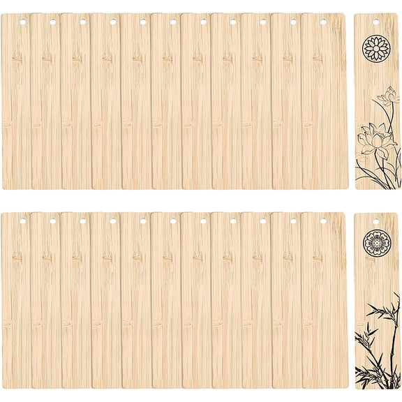 1Set 24Pcs Blank Bamboo Bookmark Unfinished Bamboo Hanging Tags 2mm Thick Rectangle Wood Tags with Holes for Engraving Painting DIY 12x3cm Hole: 4mm DIY
