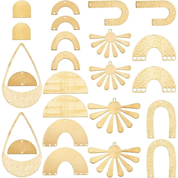 1Set 24Pcs DIY Jewelry Making Finding Kits including Brass Links & Pendants Raw(Unplated) Link: 12.5~58.5x17~41x0.5~1mm