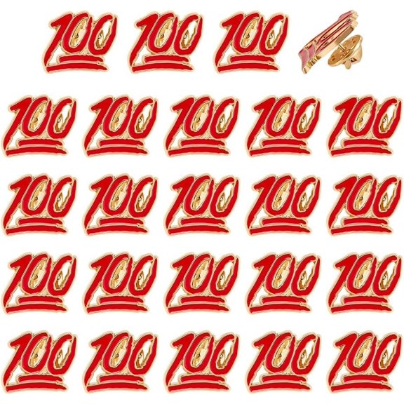 1Set 24Pcs One Hundred Lapel Pin Red & Golden 100 Points School Enamel Pin Reward Pins for Students Employee Merit Award Badge Alloy Brooch for School Companies Employees Graduation Gift