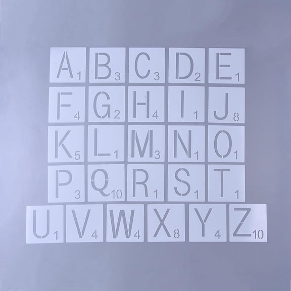 1Set 26 Letters Plastic Reusable Drawing Stencil White Alphabet Sign Drawing Template Letter A~Z Drawing Hollow Template DIY