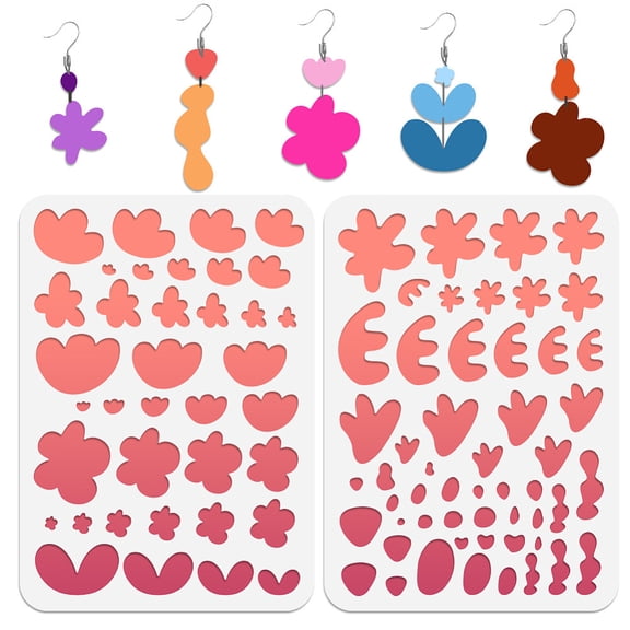 1Set 2Pcs 2 Style PET Plastic Earring Handwork Template Card Leather Cutting Stencils Flower 29.7x21cm 1pc/style