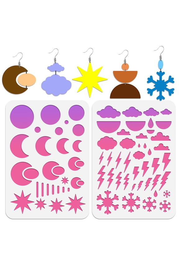 1Set 2Pcs 2 Style PET Plastic Earring Handwork Template Card Leather Cutting Stencils Moon 29.7x21cm 1pc/style